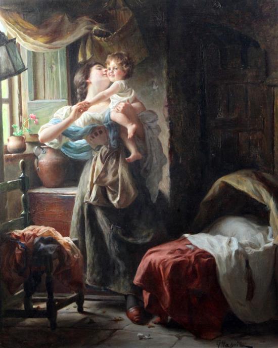 § Giuseppe Magni (1869-1956) The Kiss, 21.5 x 17.5in.